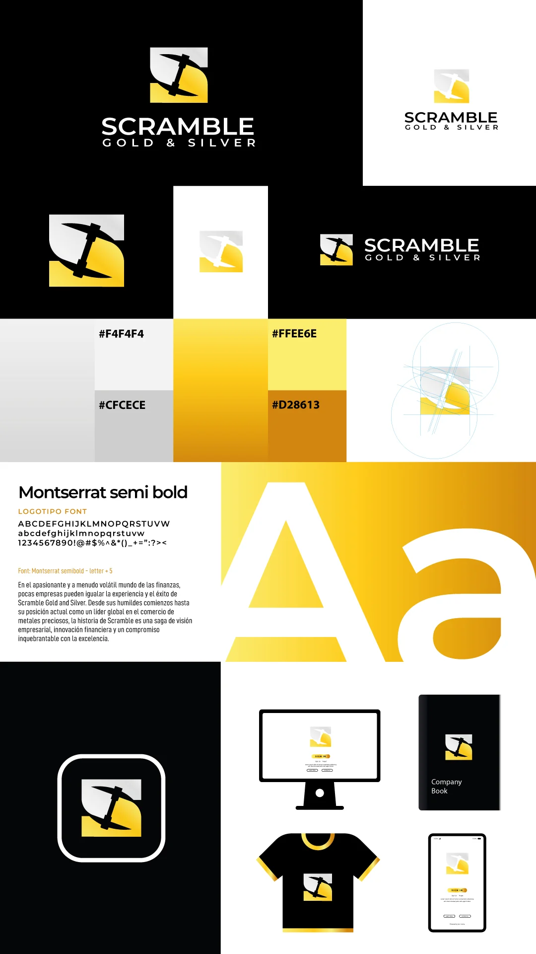 Scramble Gold & Silver — Presentación vertical de la identidad